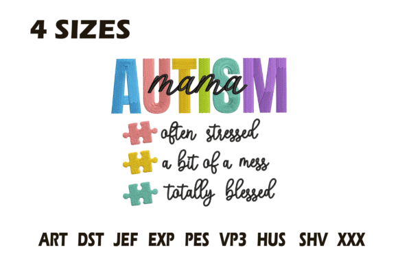 Autism Mama Embroidery Design Blessed