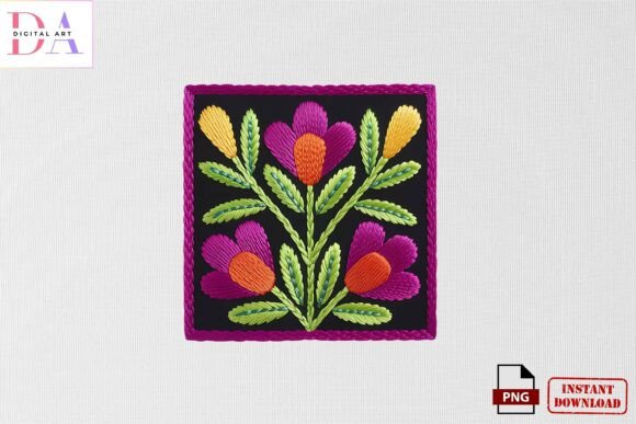Bright Floral Embroidery Square PNG