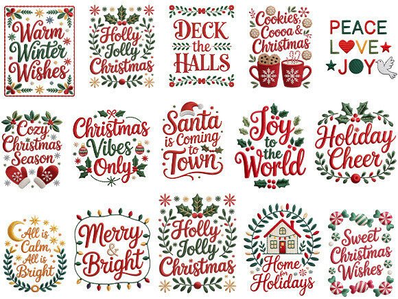 Christmas Embroidery Quote Designs Set