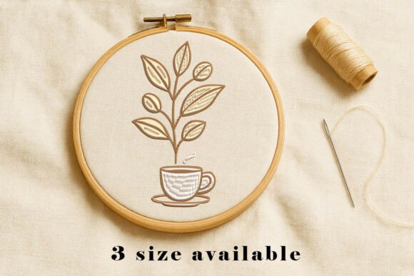 Coffee Plant Cup Embroidery Art