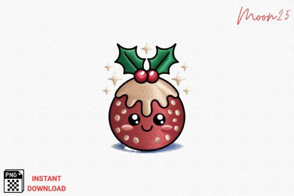 Cute Christmas Pudding Embroidery PNG
