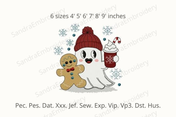 Cute Winter Ghost Embroidery Design