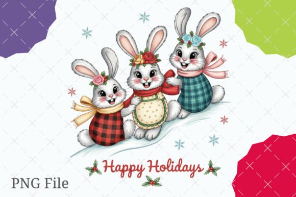 Faux Embroidery Three Christmas Bunnies