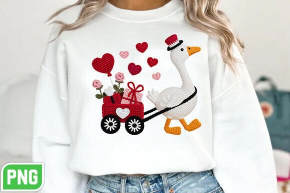 Faux Embroidery Valentine Goose Yarn PNG