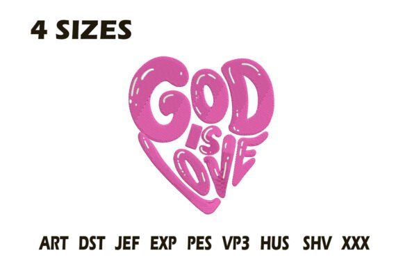 God is Love Pink Heart Embroidery