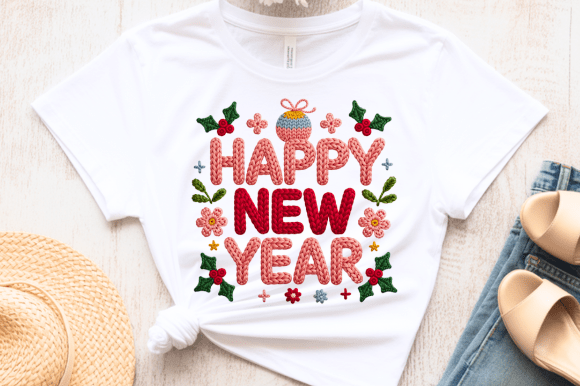 Happy New Year Knitted Embroidery PNG