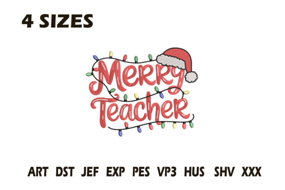 Merry Teacher Christmas Lights Embroidery