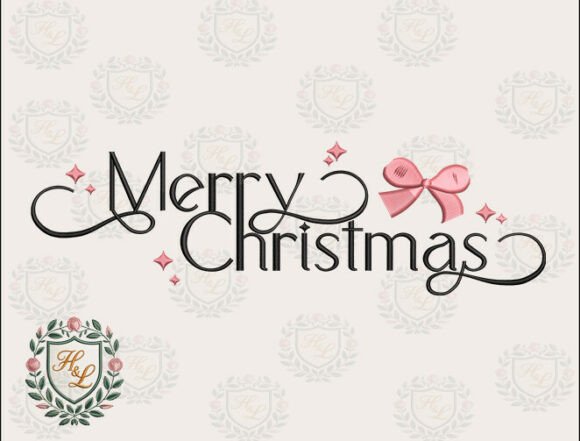 Pink Bow Merry Christmas Embroidery File