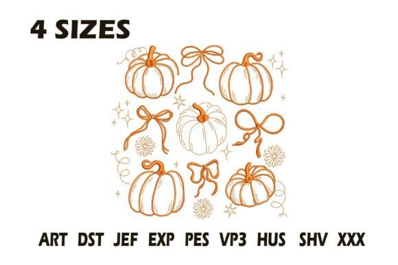 Pumpkin and Bows Outline Embroidery