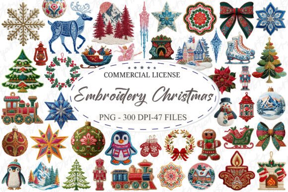 Vintage Embroidery Christmas Clipart